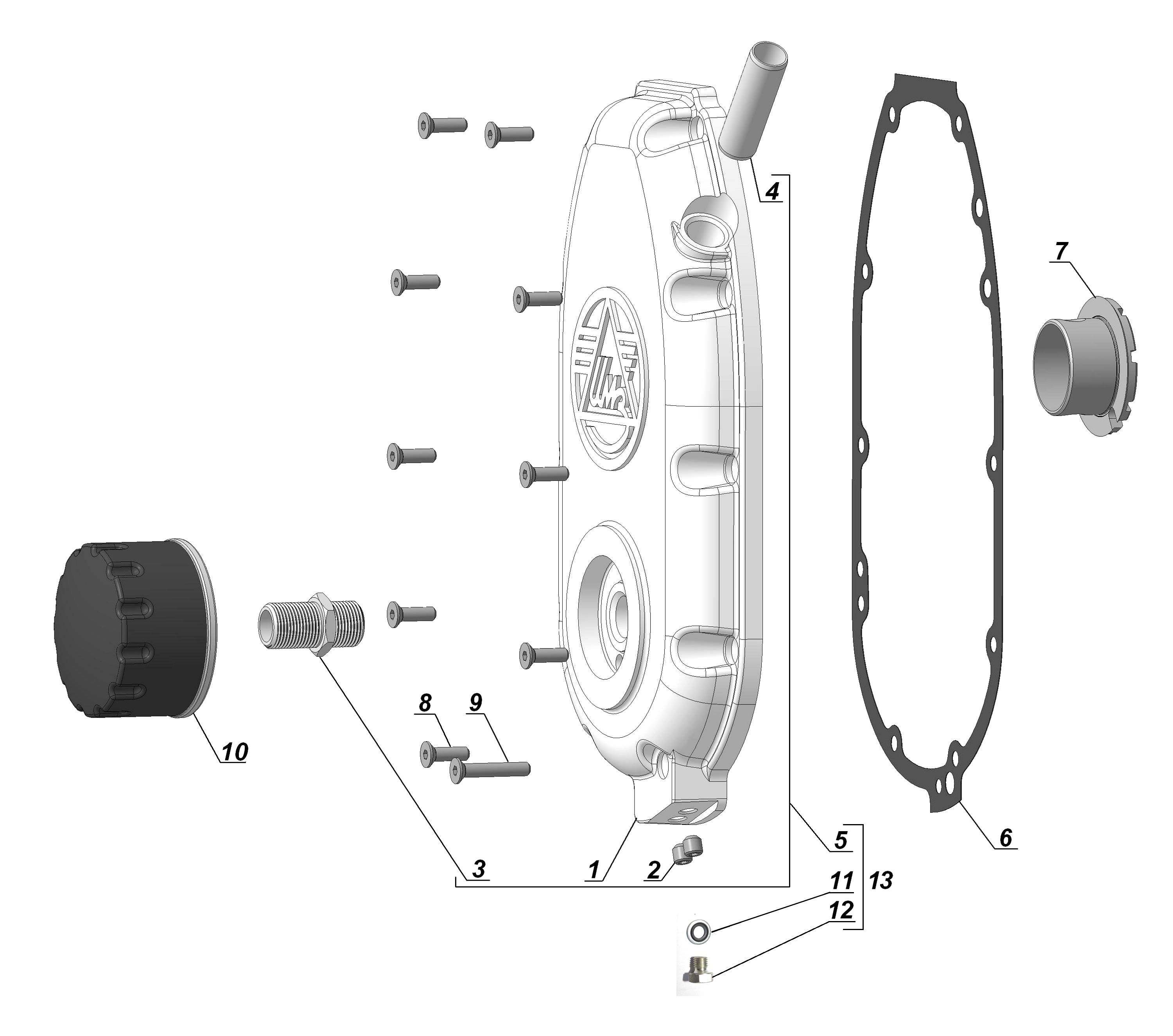 Crankcase cover, oil filter